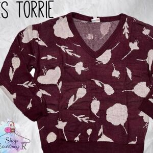 Lularoe Small Torrie Burgundy floral ribbed knit sweater NWT
